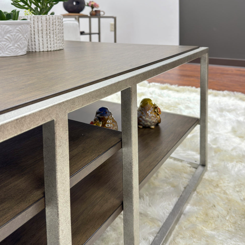 3-Piece Metal Frame Wood Coffee Table and 2 End Tables Set