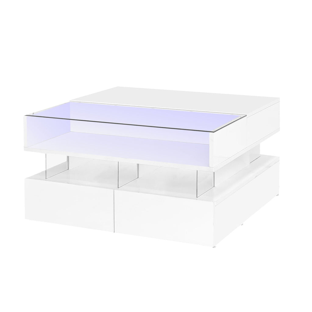Lift Top Coffee Table With 2 Drawers, Hidden Space And LED Lights