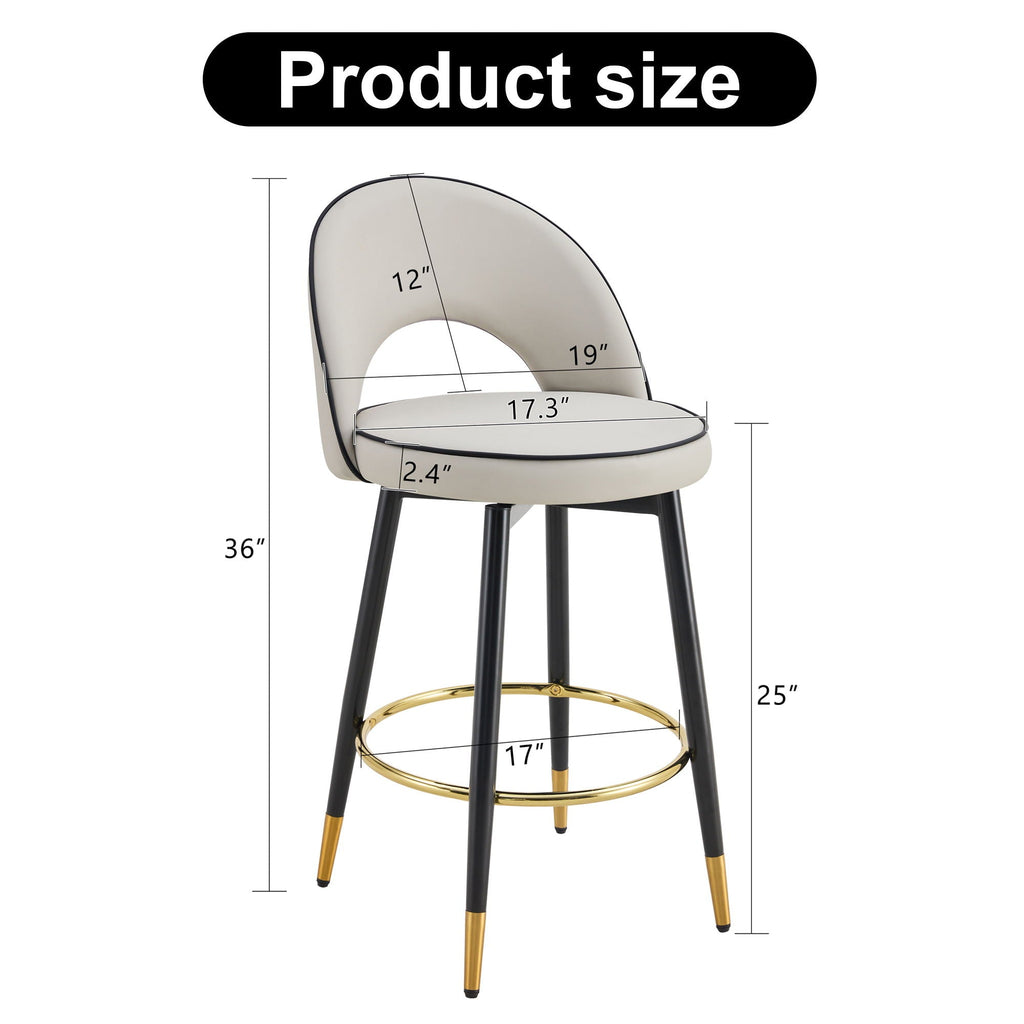 Modern Upholstered 360° Rotatable Bar Chair With Metal Legs (Set of 2)