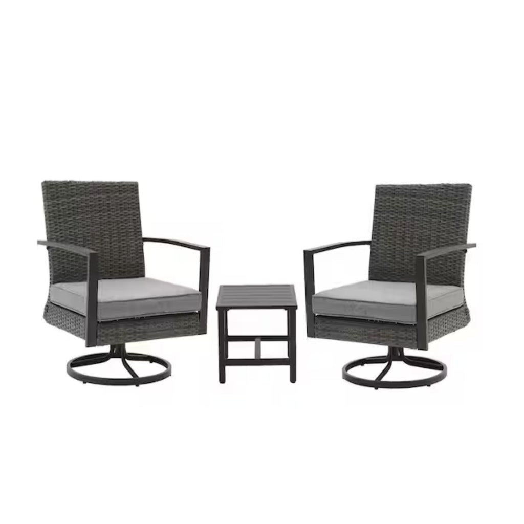 3 Piece Patio Furniture, Swivel Rocker Set With Side Table & Cushions