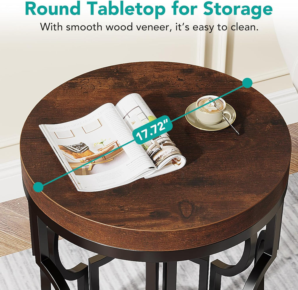20" Round Industrial Side Table with Metal Openwork Frame