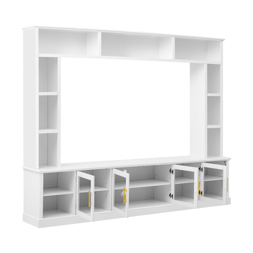 All-In-One Entertainment Center With Bookshelves & Tempered Glass Doors