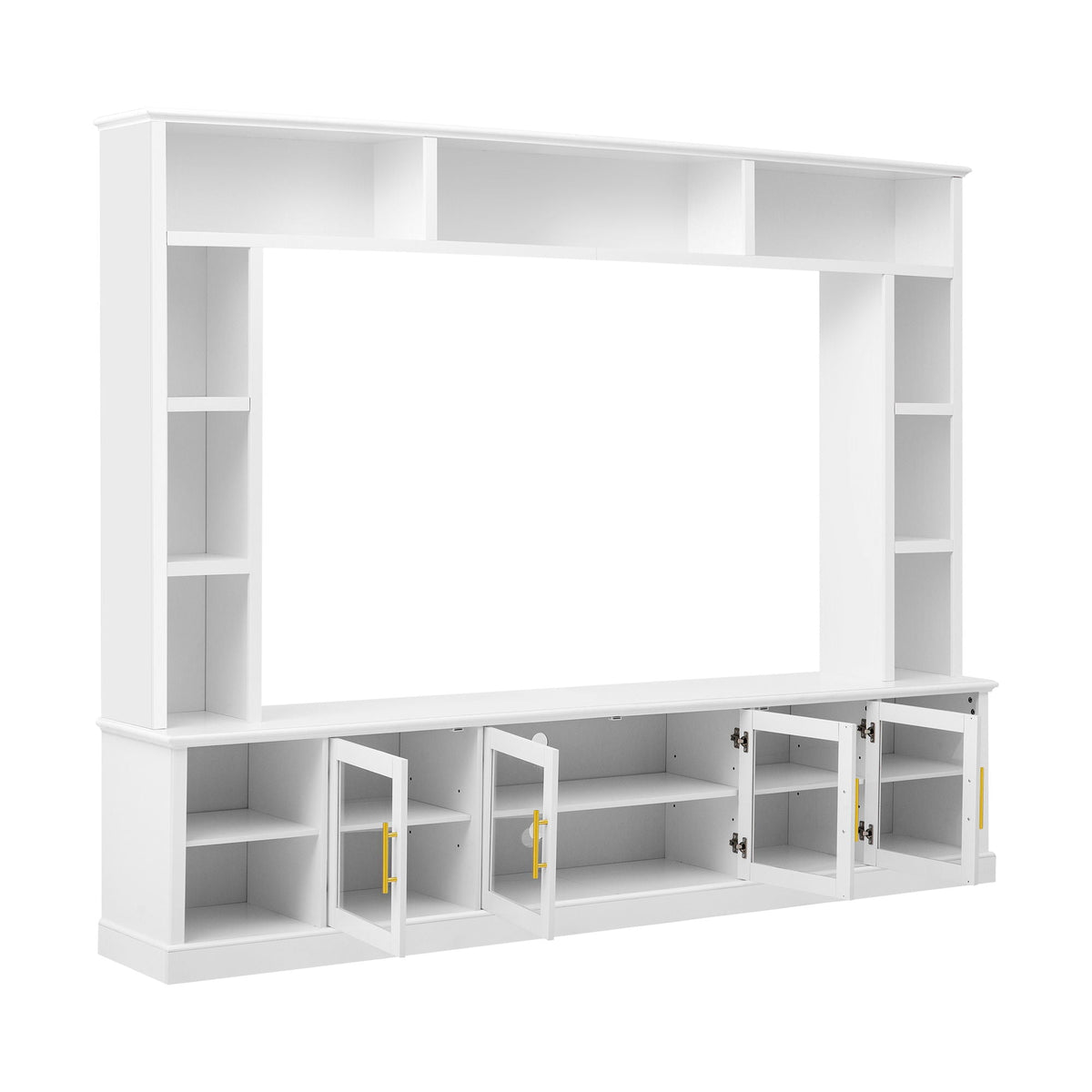 All-In-One Entertainment Center With Bookshelves & Tempered Glass Doors