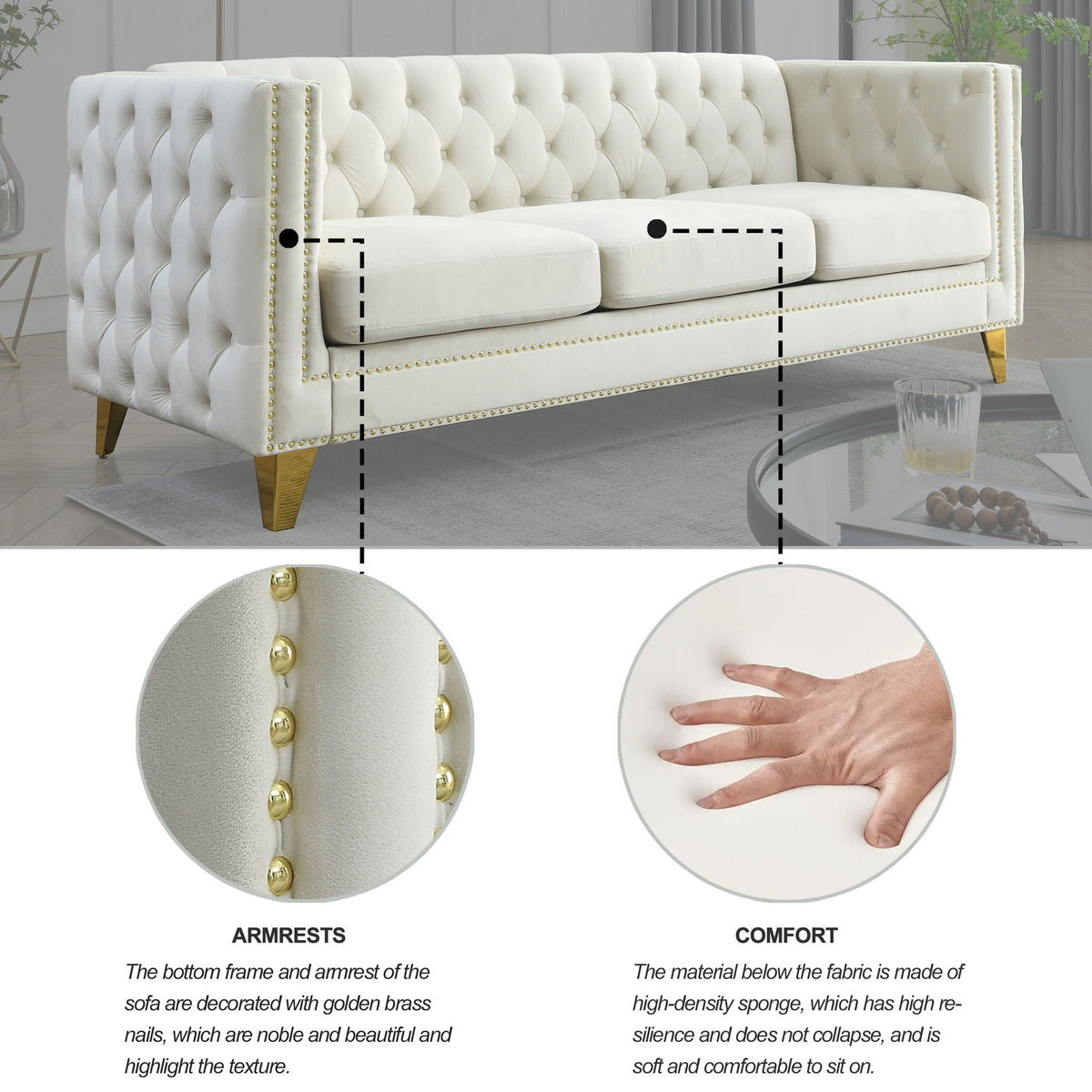 Upholstered Couch Sofa With Button Tufting