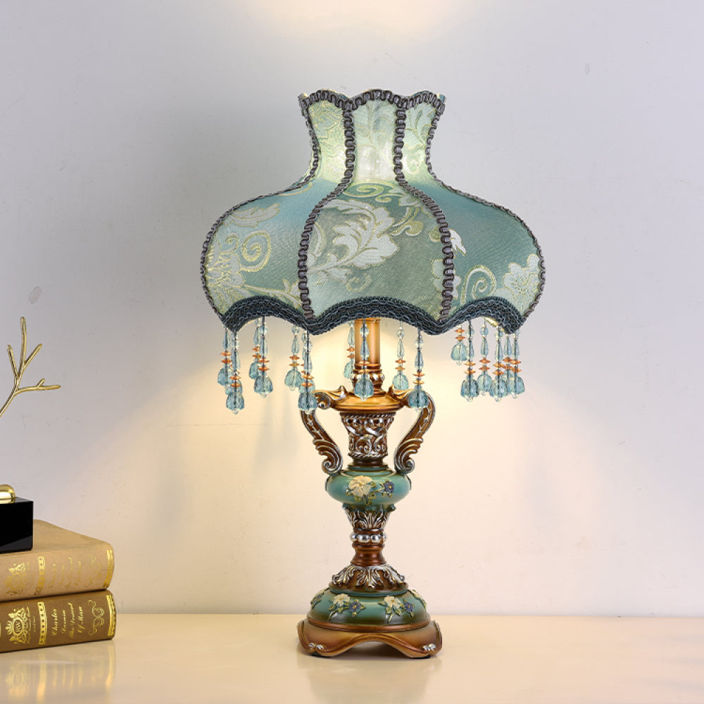 Victorian Floral Table Lamp – Lace Lampshade & Beaded Fringe, Antique Bedside Night Light