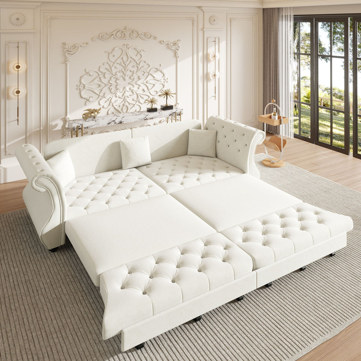 Oversized Chesterfield Pull Out Sofa Bed with Flower Tufting