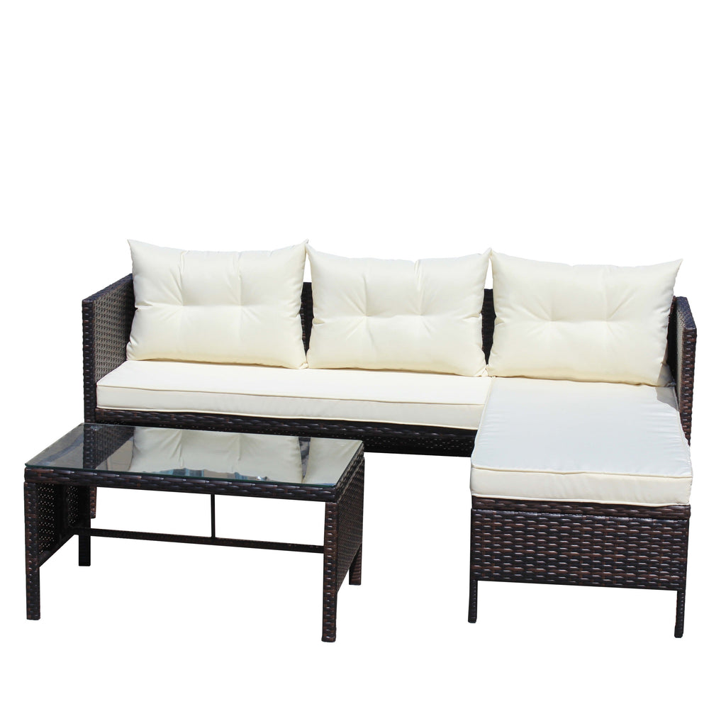 Patio 3-Piece Conversation Set with Wicker Rattan Sectional Sofa