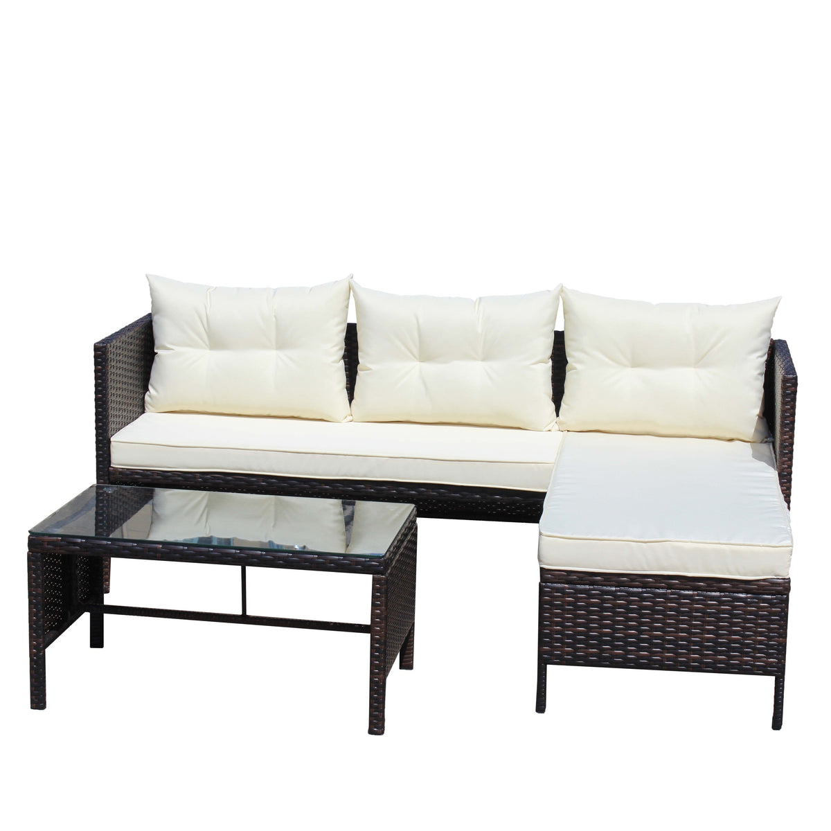 Patio 3-Piece Conversation Set with Wicker Rattan Sectional Sofa