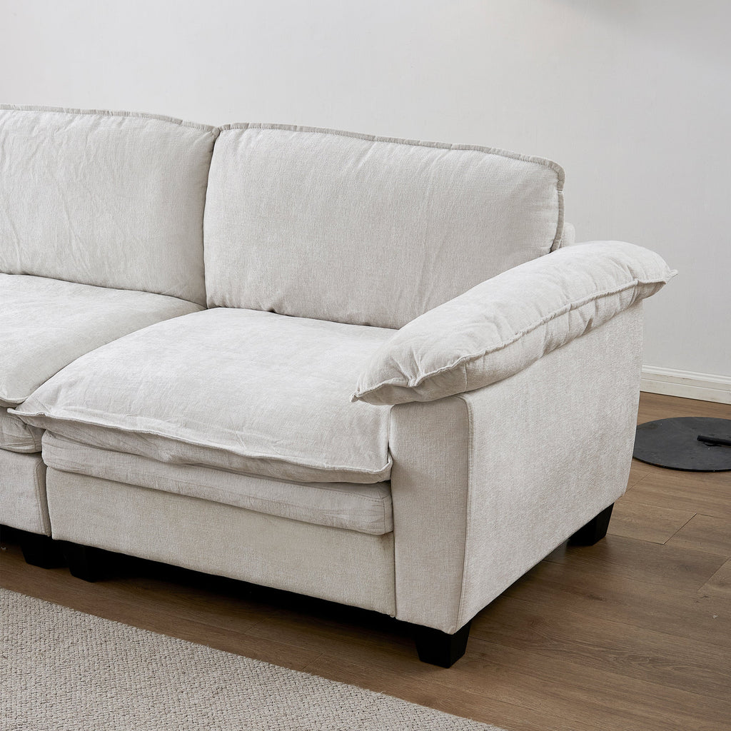 Living Room Sofa Luxury Couch with Ottoman in Soft Chenille