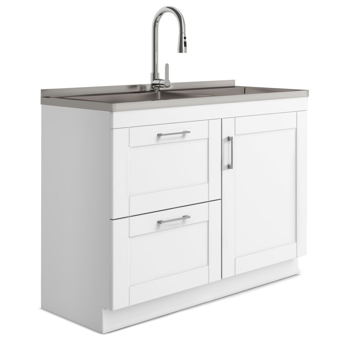 Modern Wide Laundry Cabinet With Faucet And Sink - White