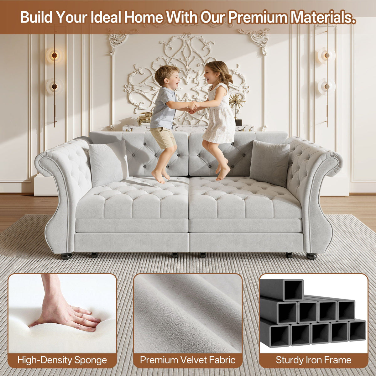 Oversized Chesterfield Pull Out Sofa Bed with Flower Tufting