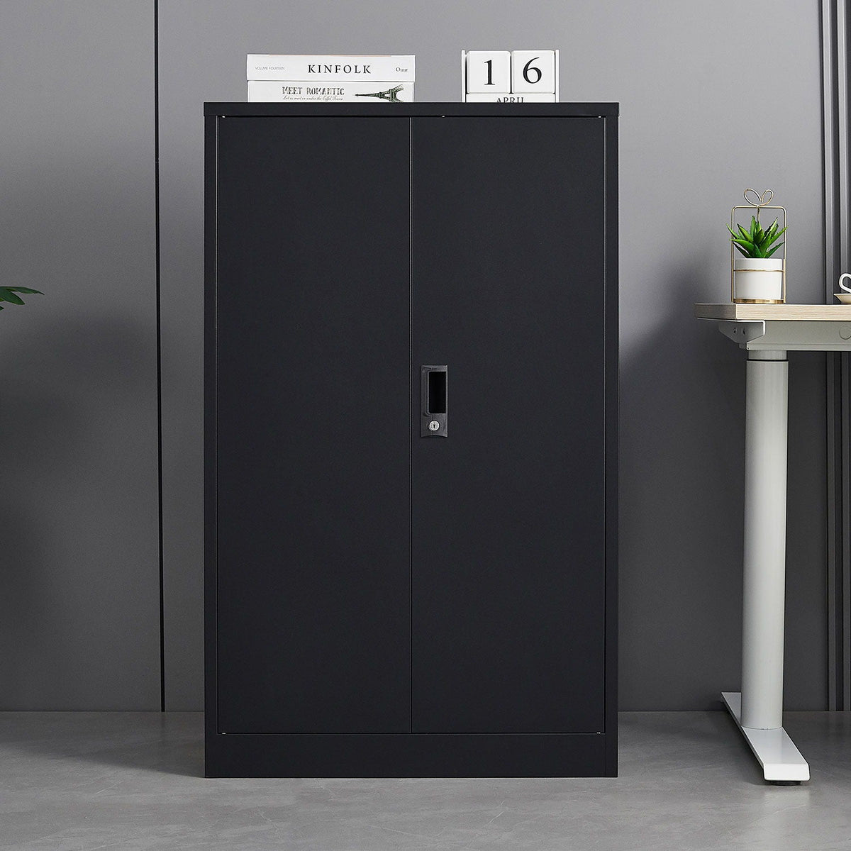 Metal Storage Cabinet With Locking Doors And Adjustable Shelf