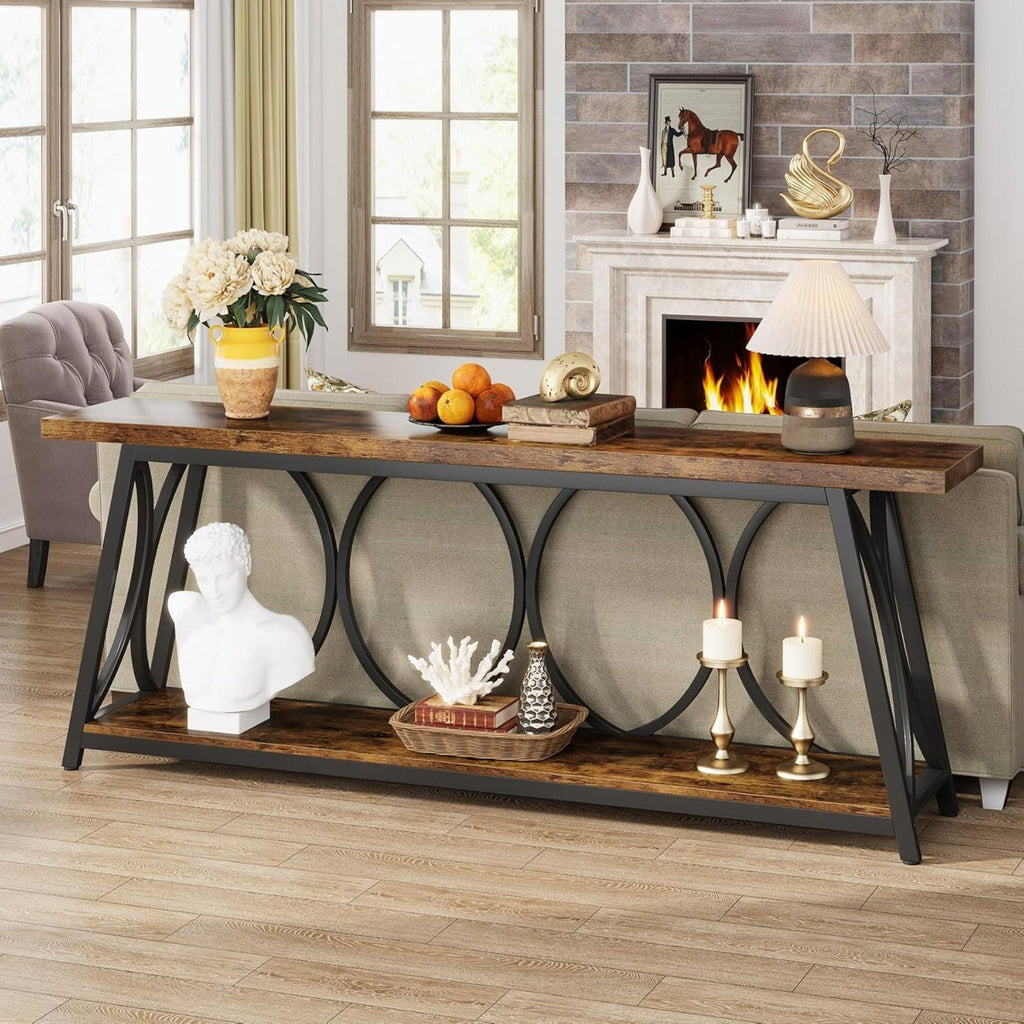 Extra Long Console Table With 2 Tier Storage Shelves