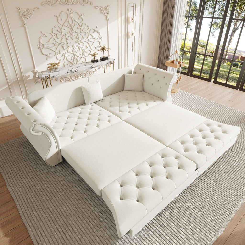 Oversized Chesterfield Pull Out Sofa Bed with Flower Tufting