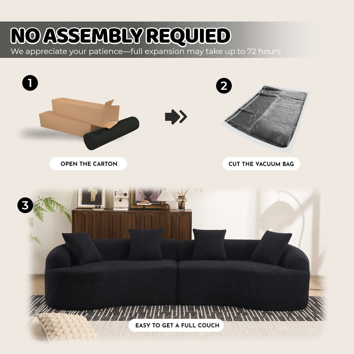 4 Seater Sofa With Fabric, Full Sponge, 4 Pillow, Sleeper Sectional