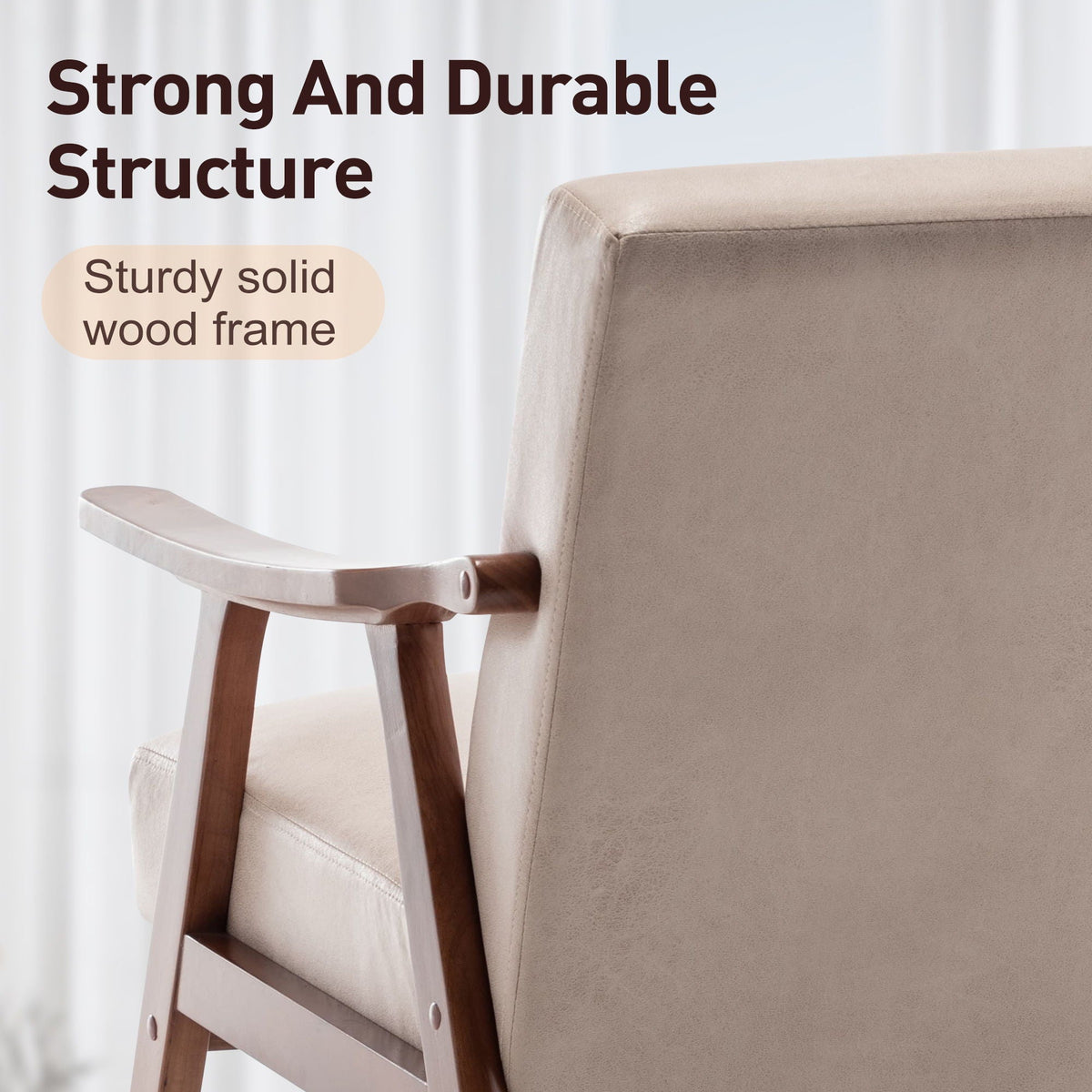 Mid Century Modern Accent Chair With Solid Wood Frame
