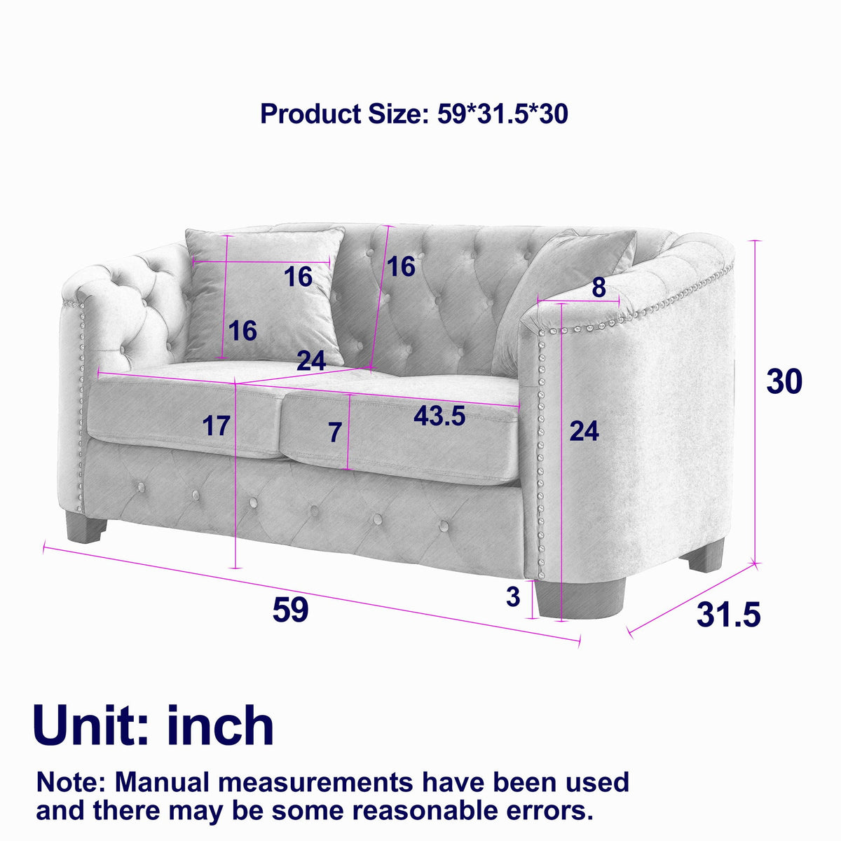 Modern Chesterfield Sofa With Tufted Backrest
