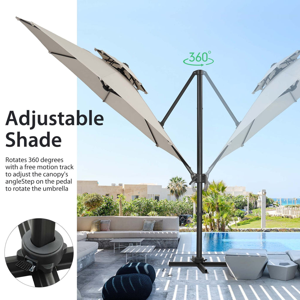 10ft Double Top Heavy-Duty Patio Cantilever Umbrella with Cross Base