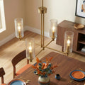 4 Lights Chandelier With Clear Ribbed Satin - Antique Brass