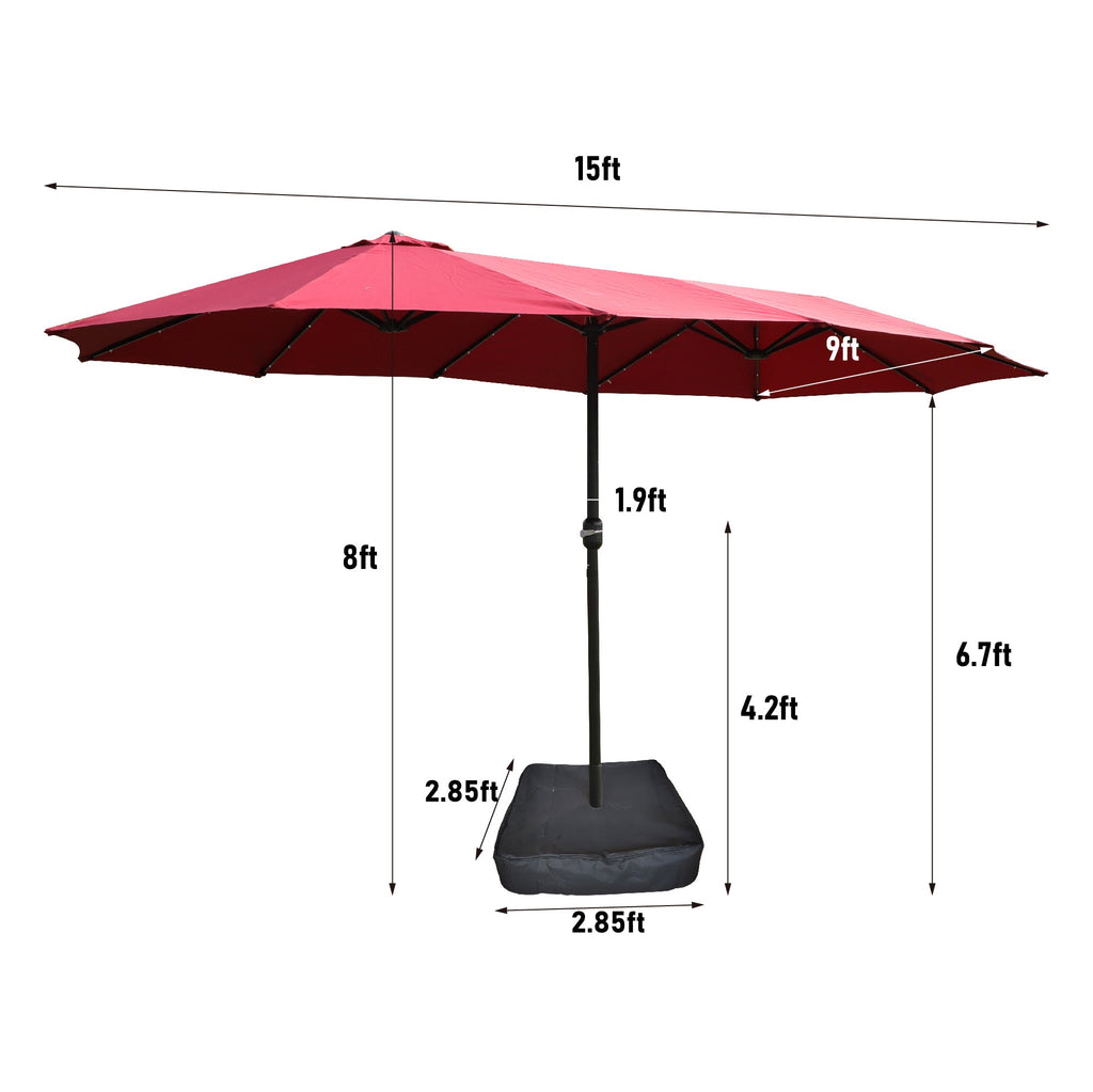 15x9ft Large Double-Sided Rectangular Outdoor Twin Patio Umbrella