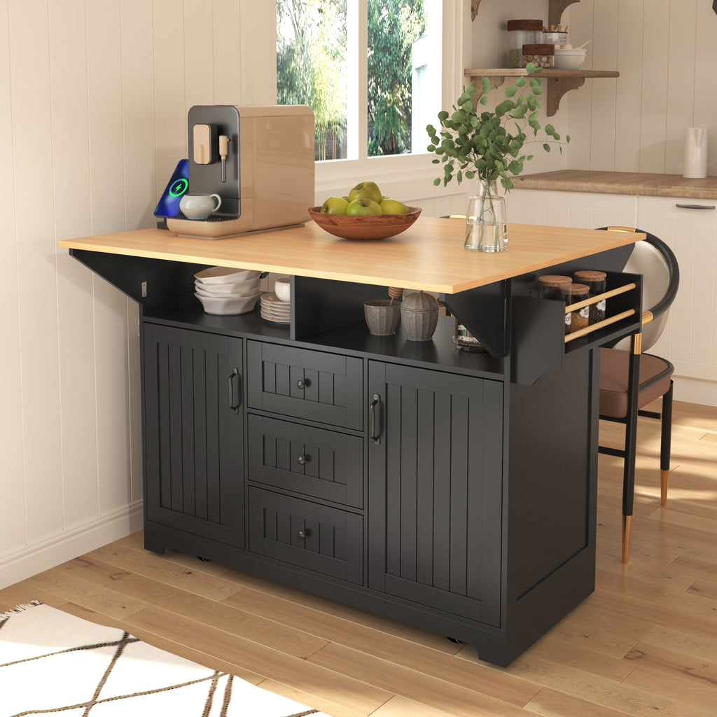 K&K 55.7'' Large Kitchen Island with Drop Leaf