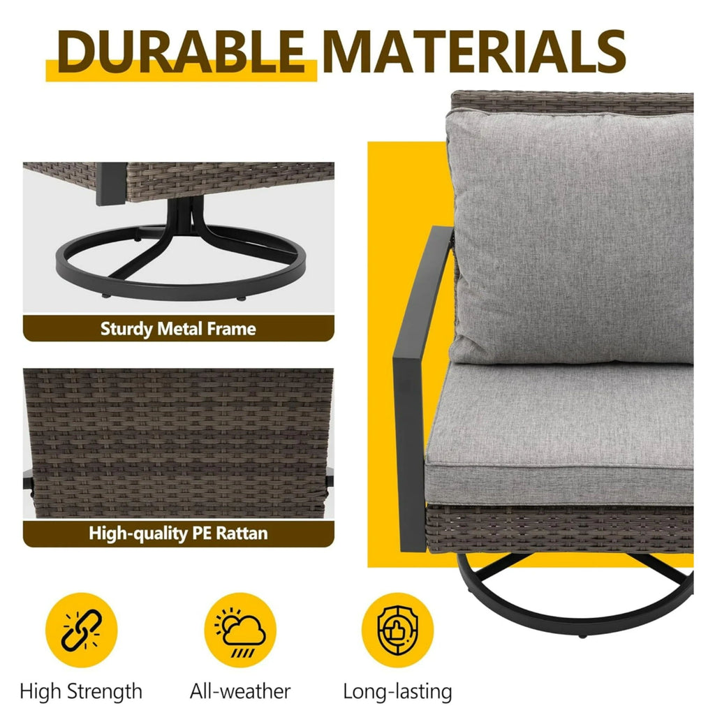 3 Piece Patio Furniture, Swivel Rocker Set With Side Table & Cushions