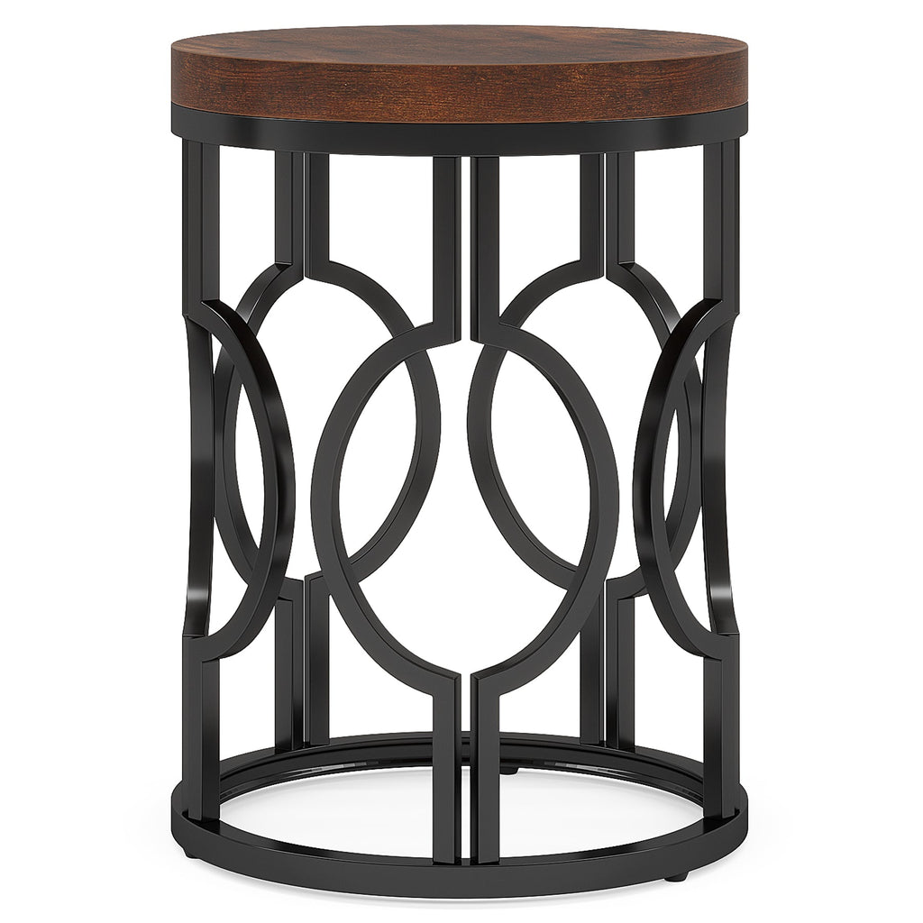 20" Round Industrial Side Table with Metal Openwork Frame