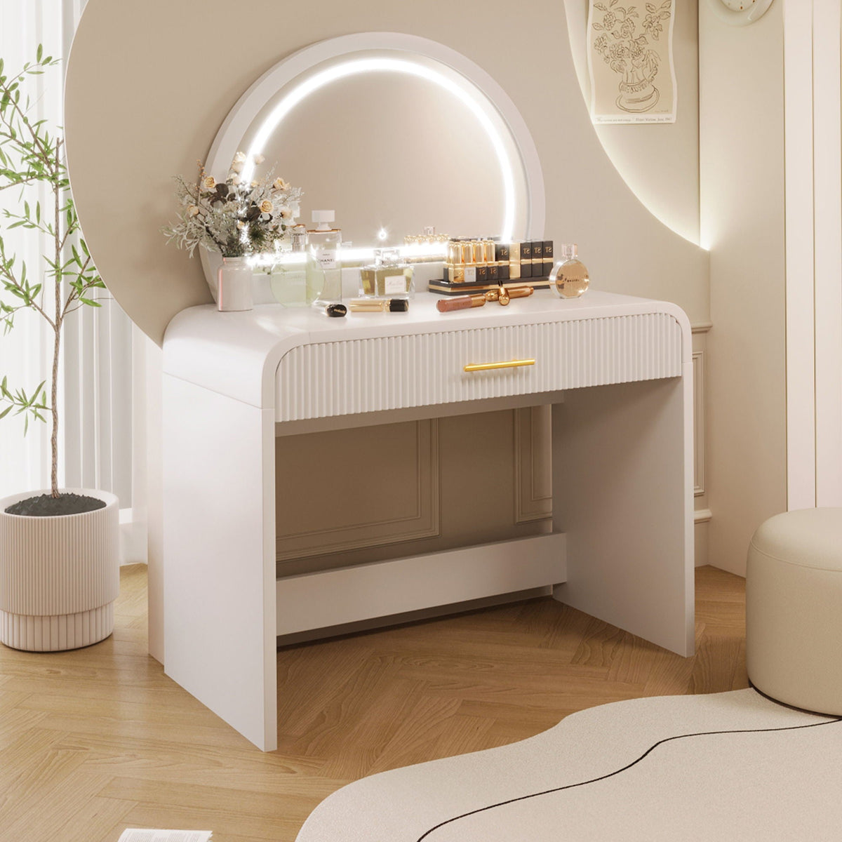 Makeup Vanity Table With Mirror Touch Screen Lighted Mirror