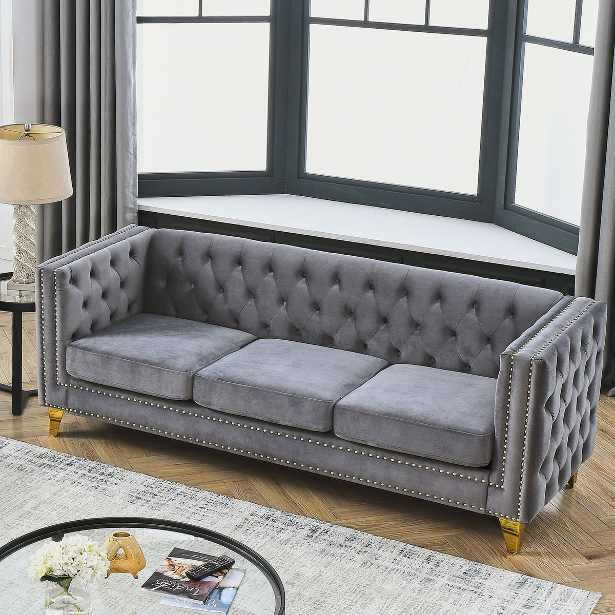 Upholstered Couch Sofa With Button Tufting