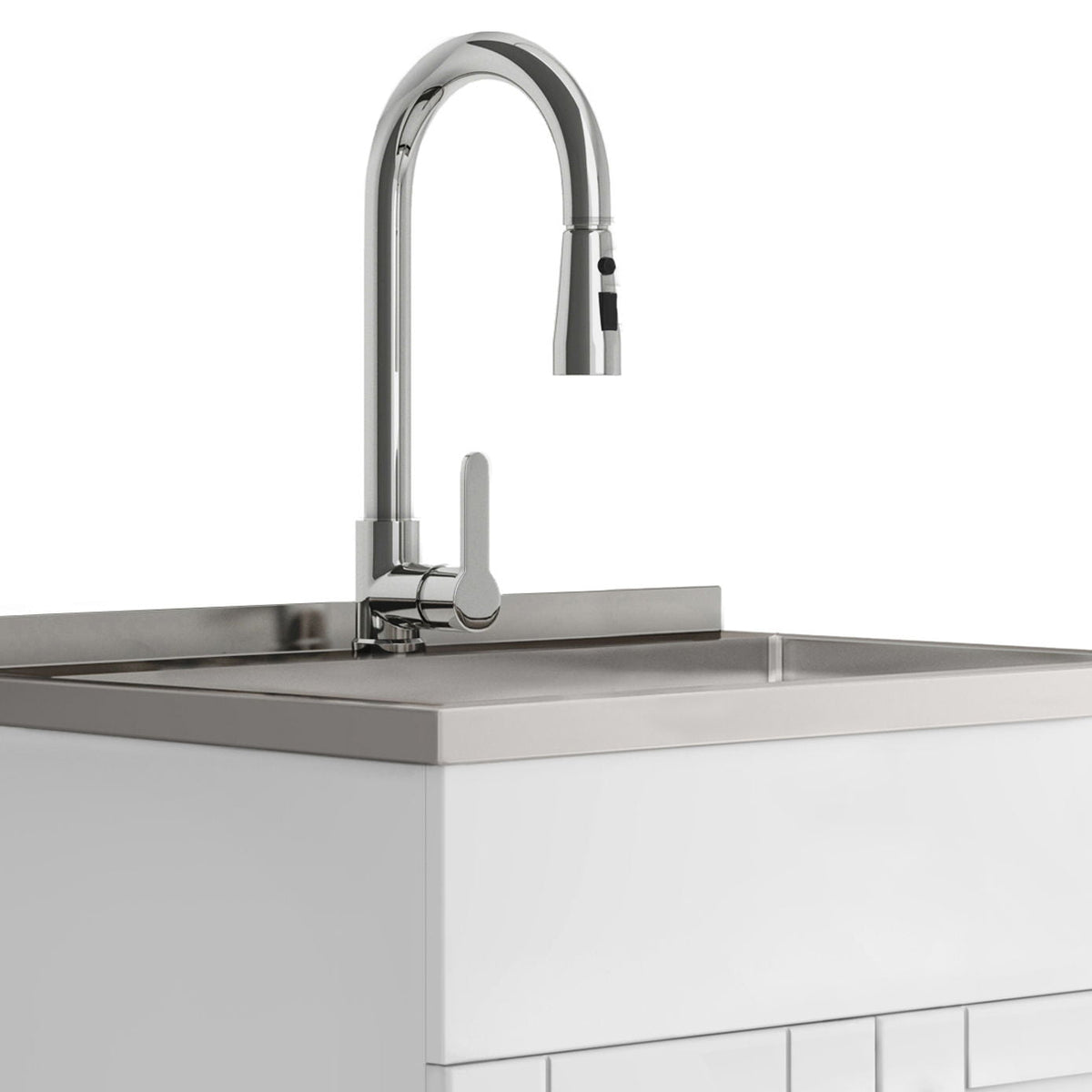 Wide, Laundry Cabinet With Faucet And Stainless Steel Sink