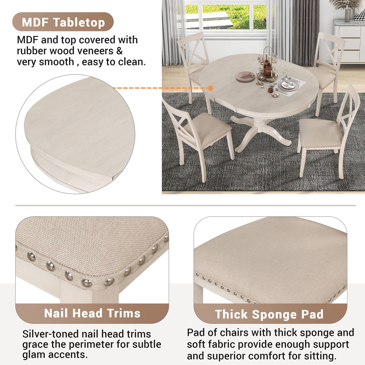 Dining Table Set For 4, Round Table And 4 Chairs