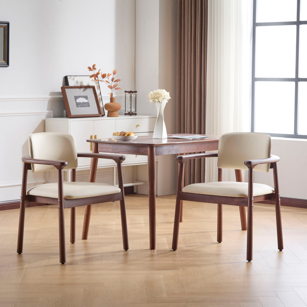 Dining Room Chairs, Set of 2 - Beige / Dark Walnut