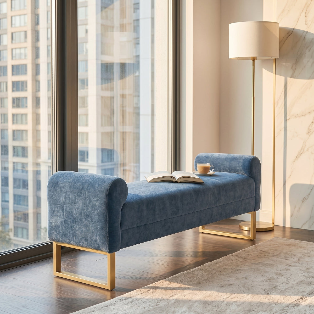 65" Ottoman Bench - Chenille Upholstered for Bedroom