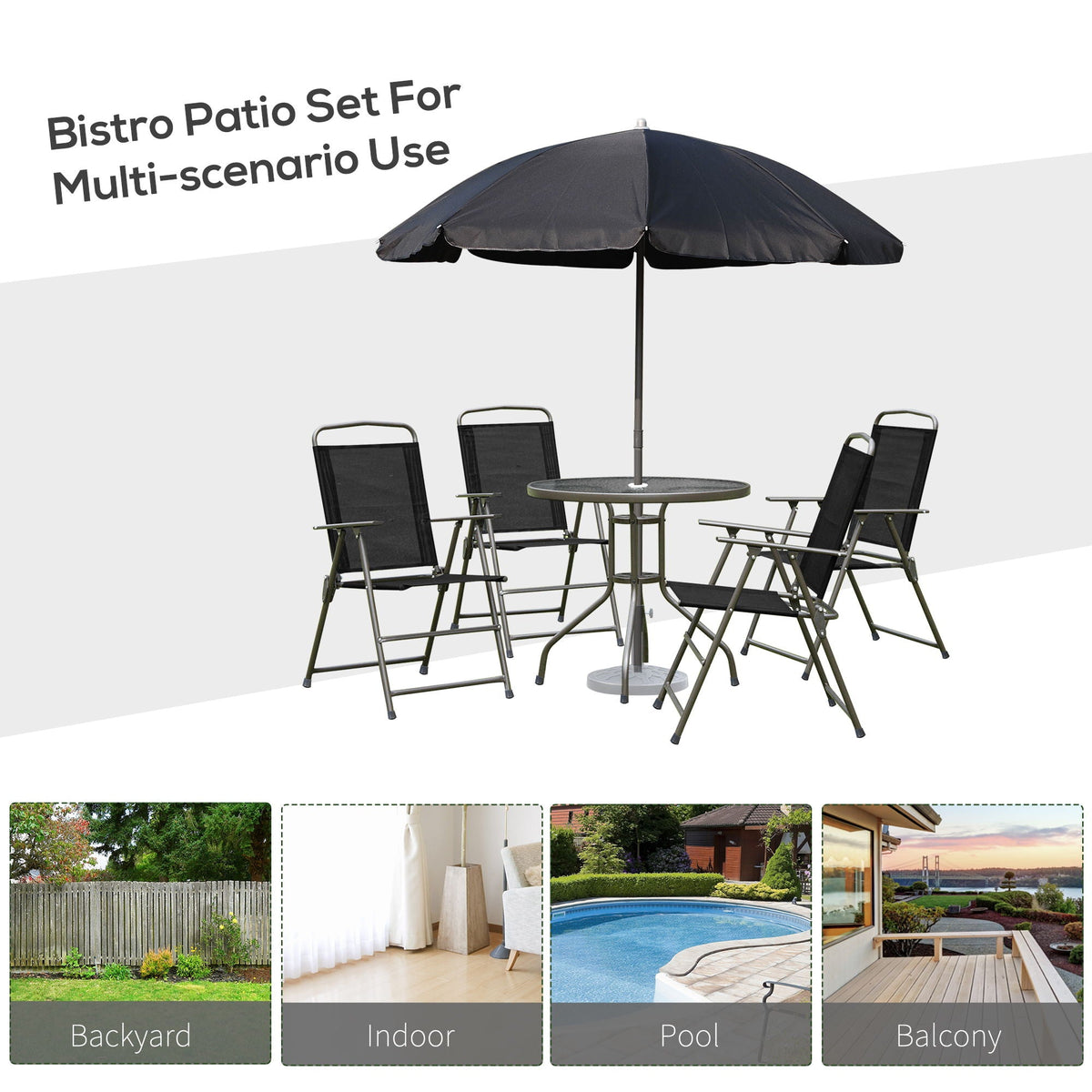 Patio Dining Set With Table Umbrella, Folding Chairs And Dining Table