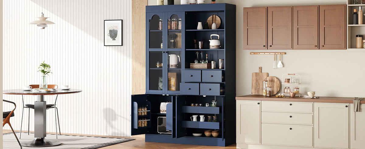 Freestanding Buffet With Hutch - Tall Kitchen Pantry Cabinet