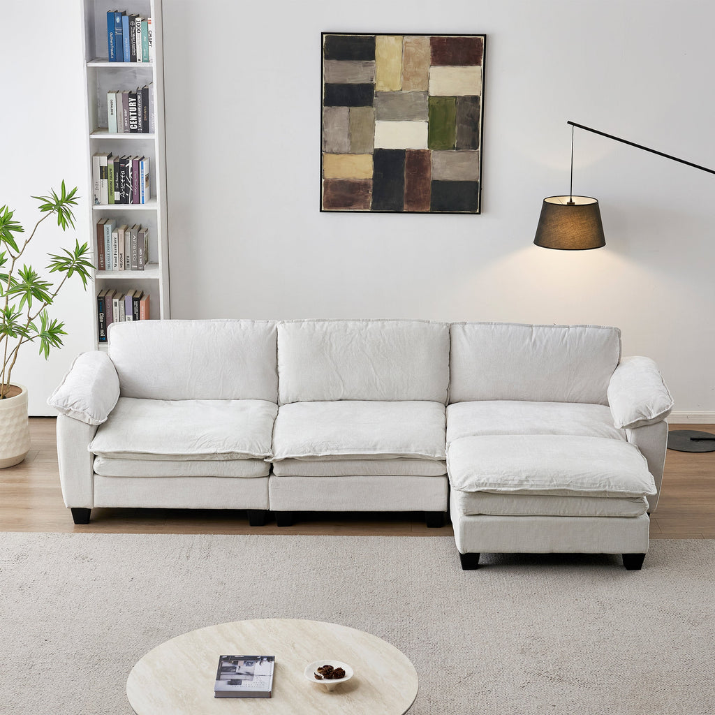 Living Room Sofa Luxury Couch with Ottoman in Soft Chenille