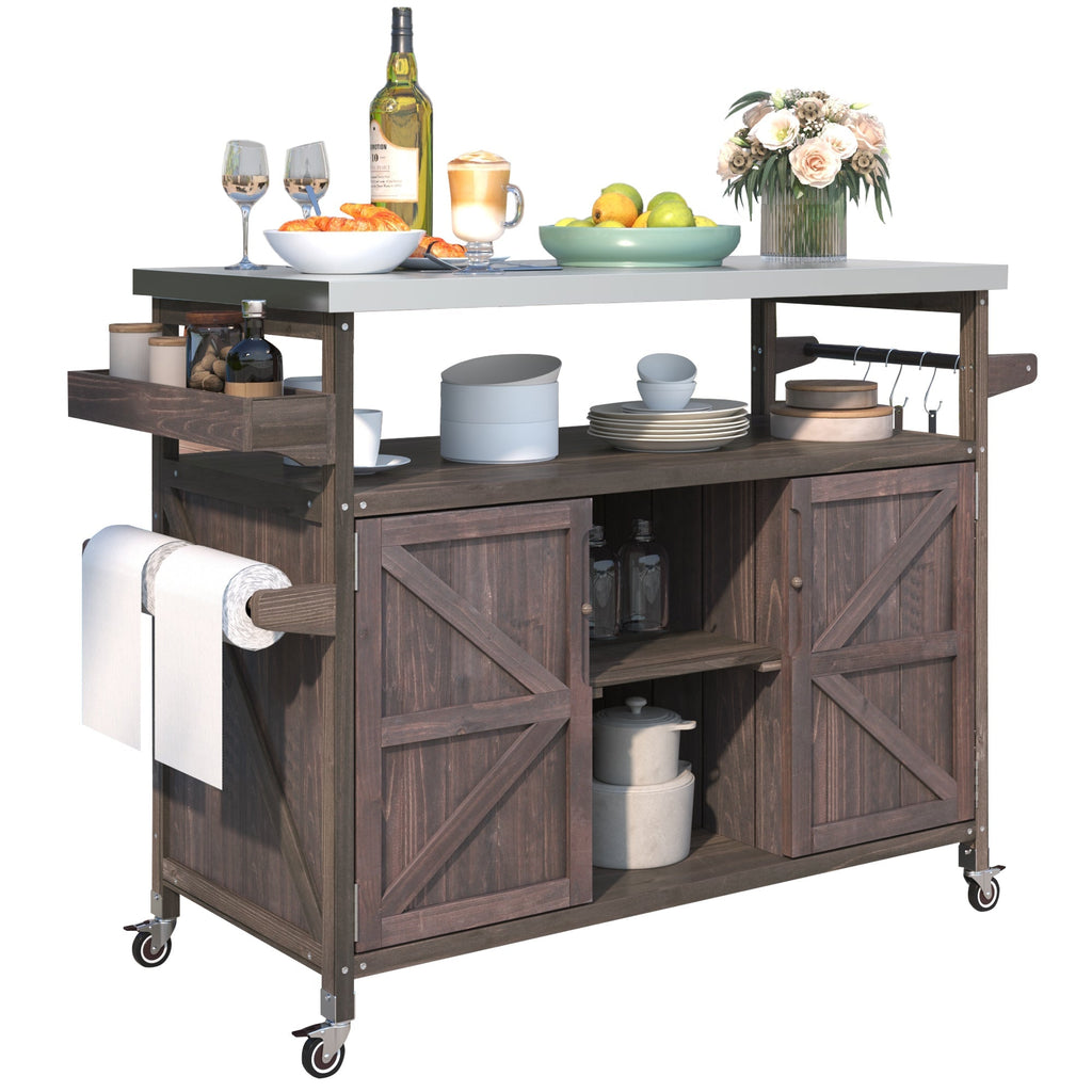 Outdoor Kitchen Island, Rolling Bar Cart & Storage Cabinet