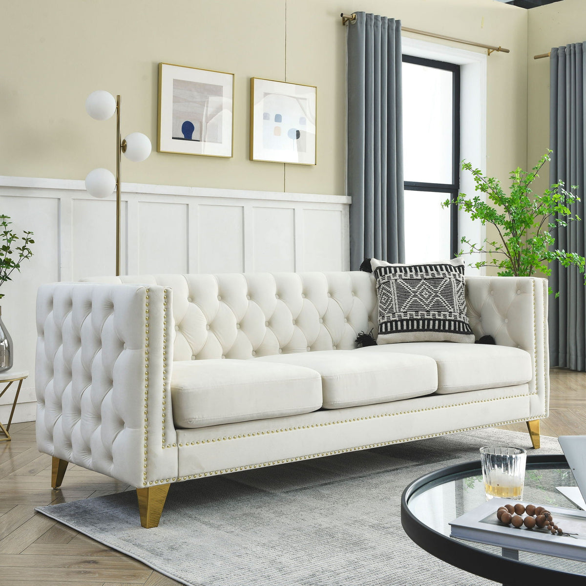 Upholstered Couch Sofa With Button Tufting