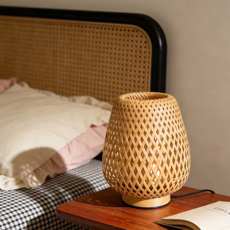 Hollow Woven Bamboo Table Lamp | Open-Weave Bamboo Bedside Light