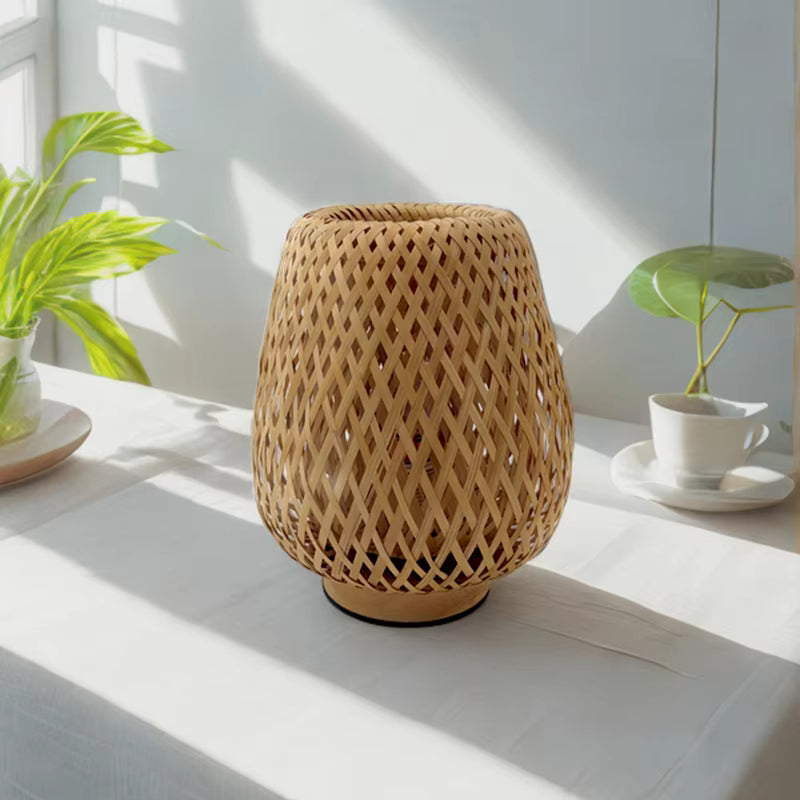 Hollow Woven Bamboo Table Lamp | Open-Weave Bamboo Bedside Light