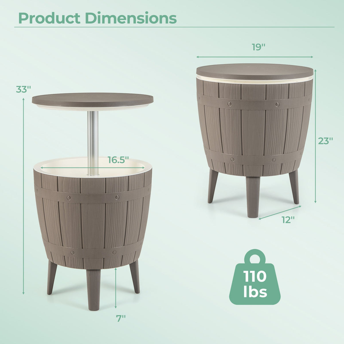 10 Gallon Cooler Bar Table Outdoor Coffee Table Ice Bucket