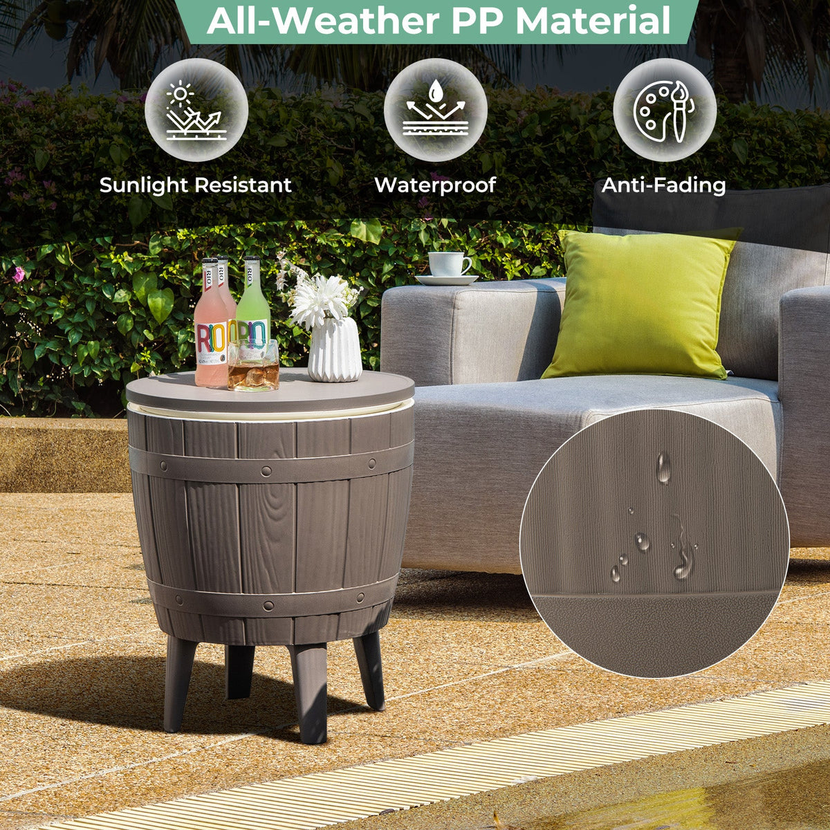 10 Gallon Cooler Bar Table Outdoor Coffee Table Ice Bucket