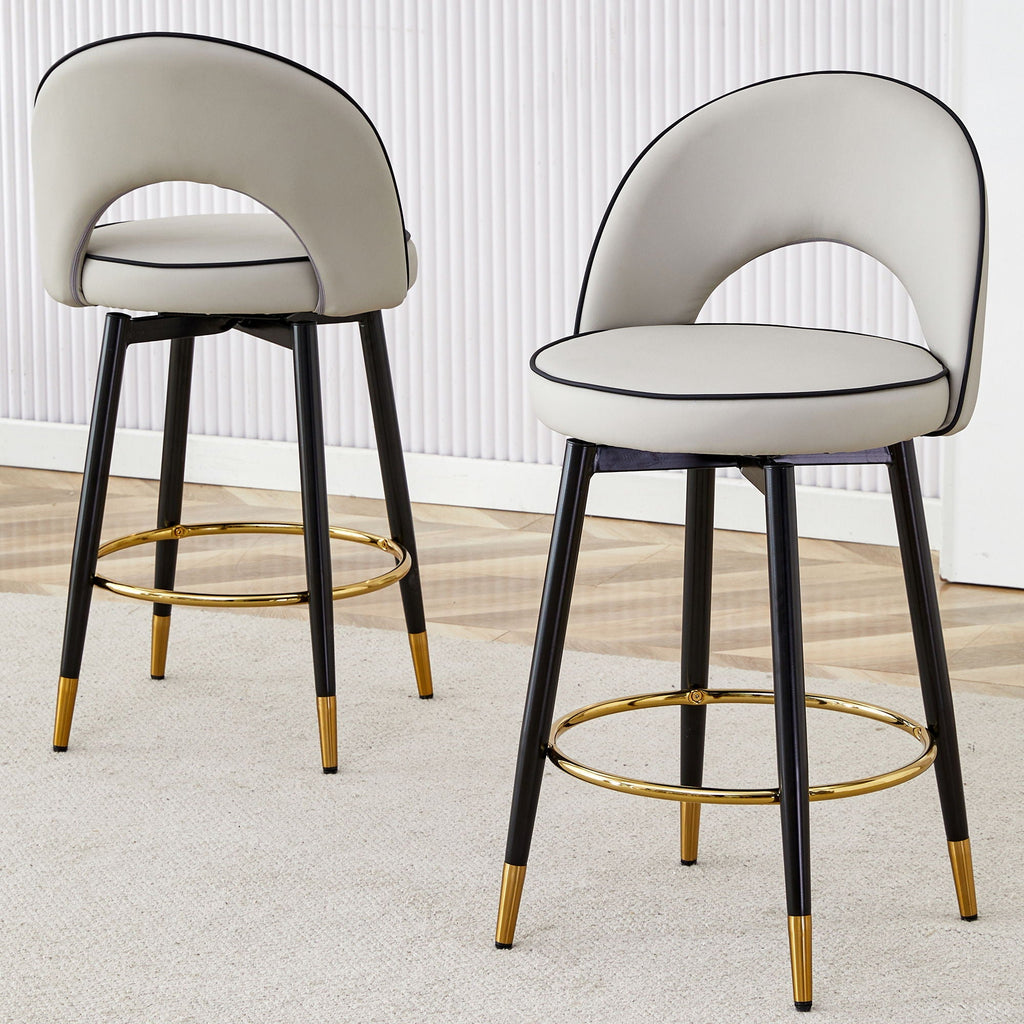 Modern Upholstered 360° Rotatable Bar Chair With Metal Legs (Set of 2)