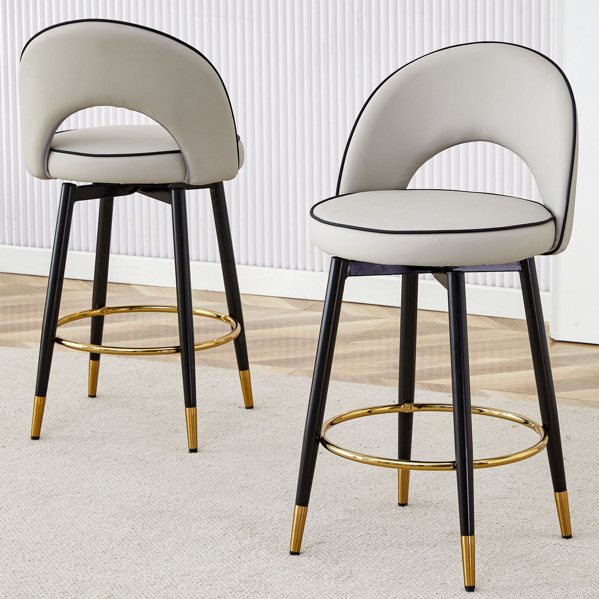 Modern Upholstered 360° Rotatable Bar Chair With Metal Legs (Set of 2)