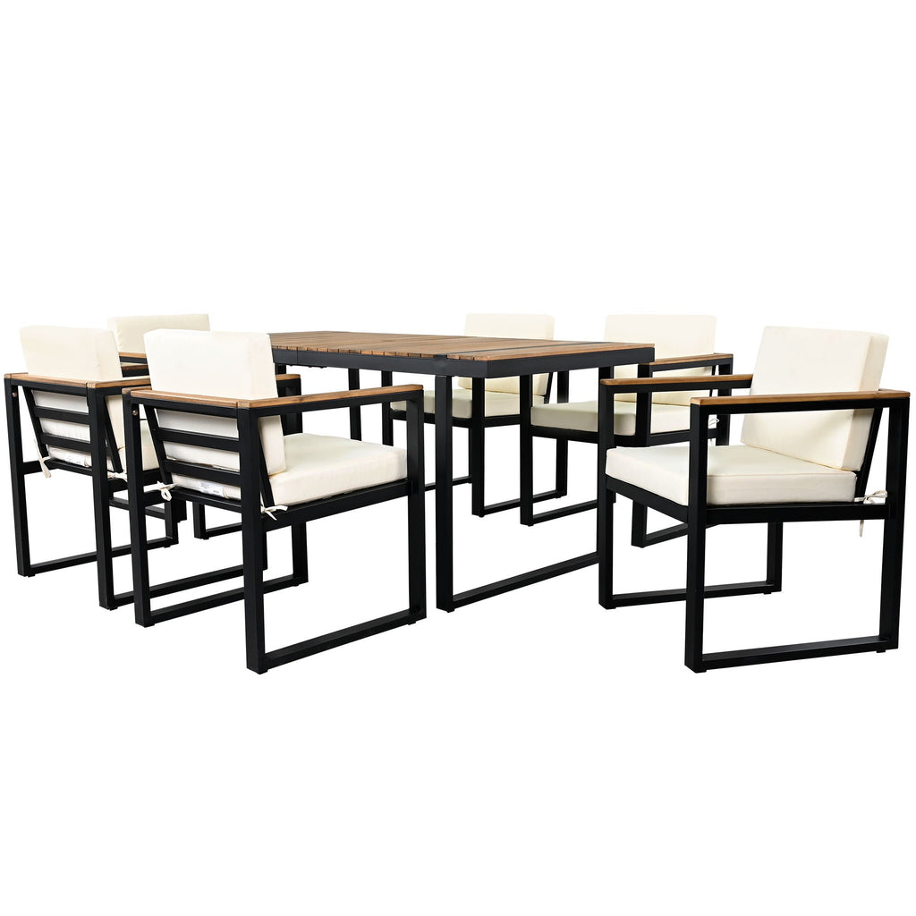 7 Pieces Dining Set Table And Chair Set With And Removable Cushions For Patio