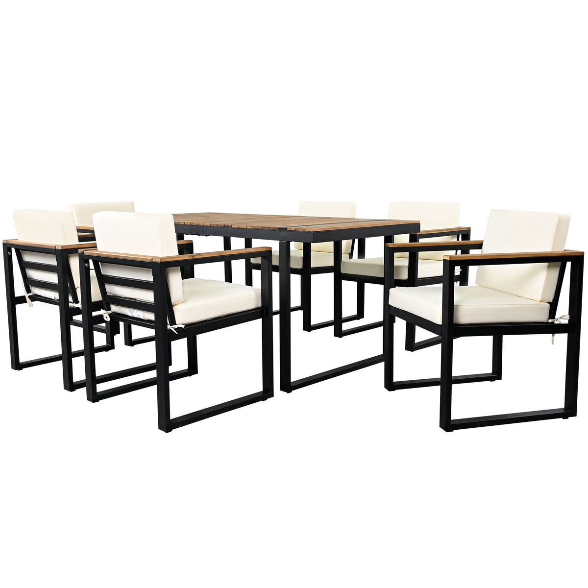 7 Pieces Dining Set Table And Chair Set With And Removable Cushions For Patio