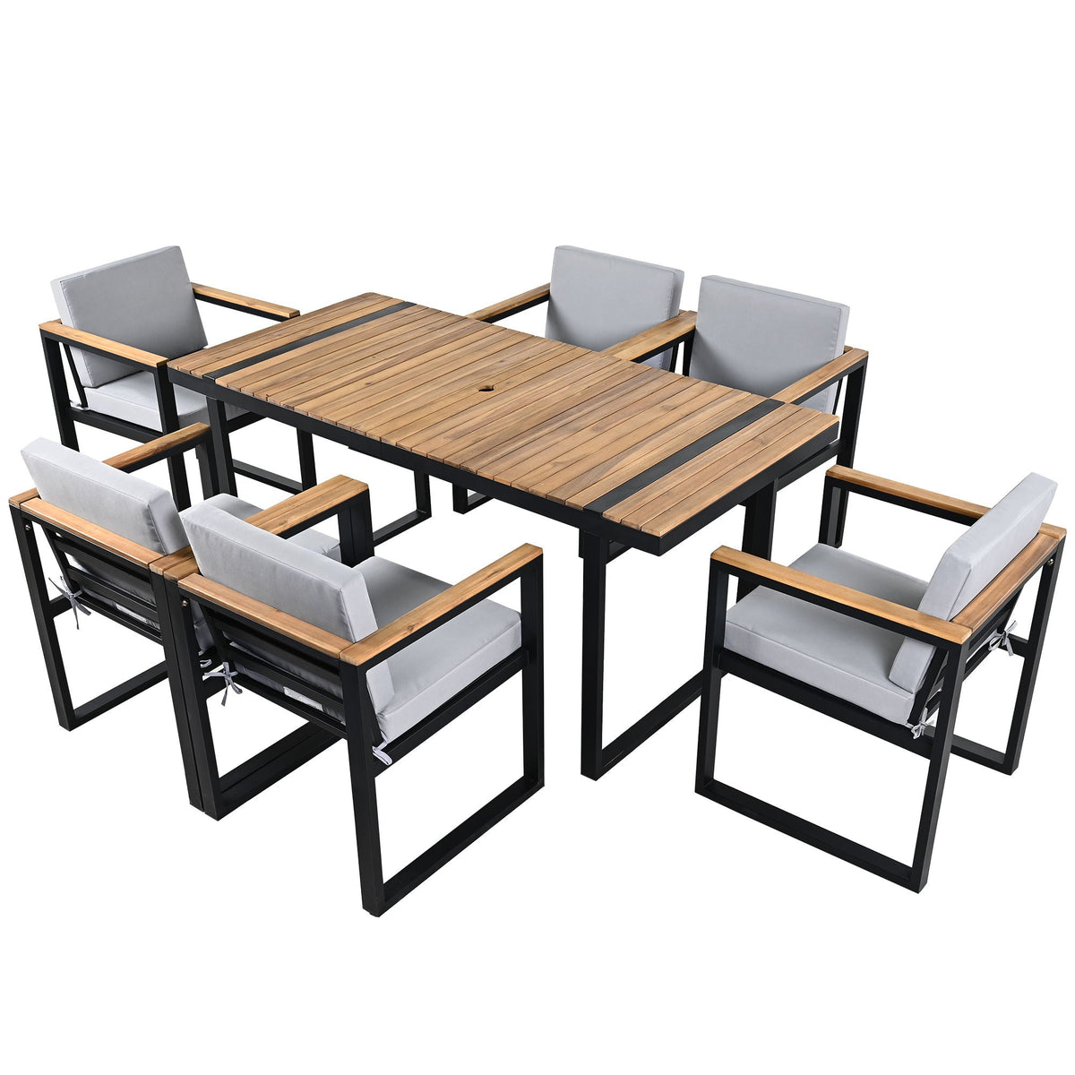 7 Pieces Dining Set Table And Chair Set With And Removable Cushions For Patio