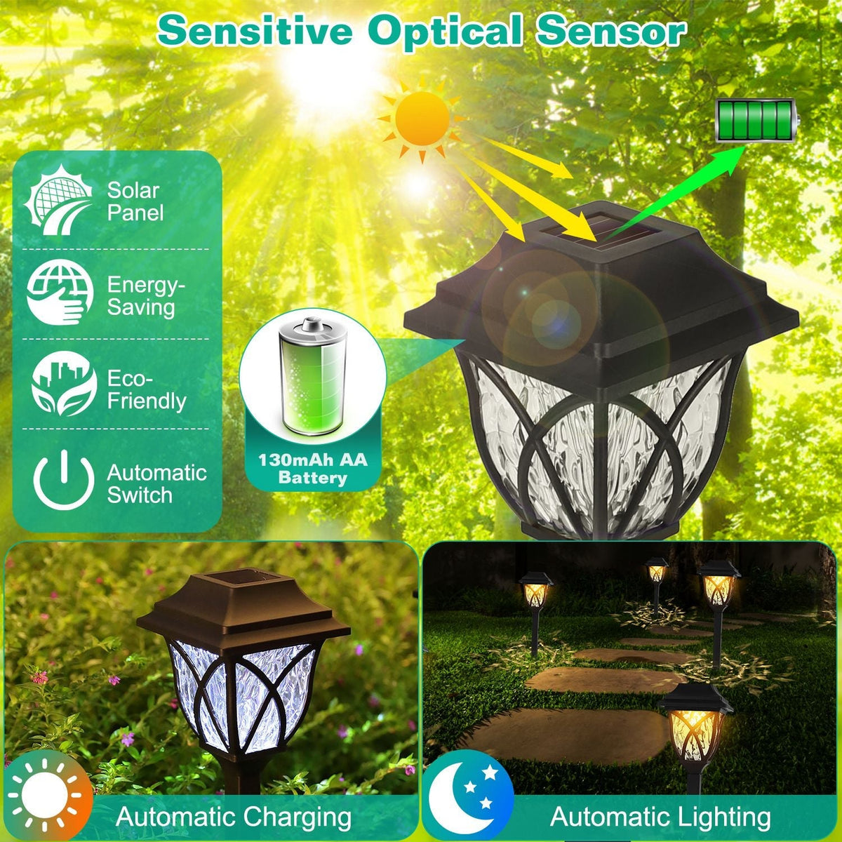 6Pack Solar Powered Stake Light Decorative Landscape Lamp IP45 Waterproof Auto On Off