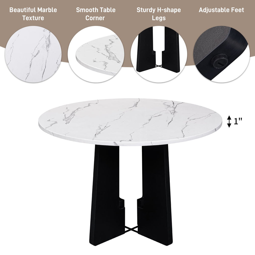 5 Piece Round Dining Table Set, Dining Table And 4 Upholstered Chairs