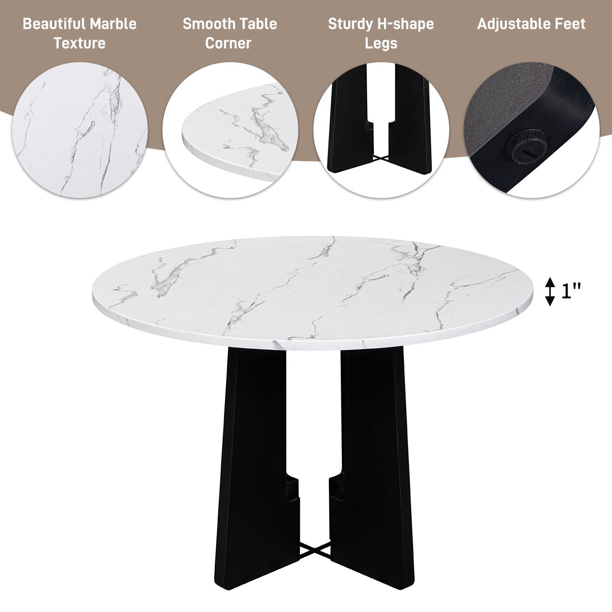 5 Piece Round Dining Table Set, Dining Table And 4 Upholstered Chairs